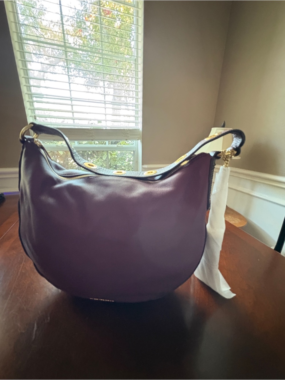 Michael Kors NWT Brooklyn Hobo Plum with Grommet Details